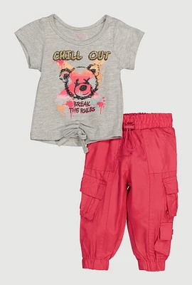 Baby Girls 12-24M Chill Out Tee and Cargo Joggers, Pink, Size 6-9M