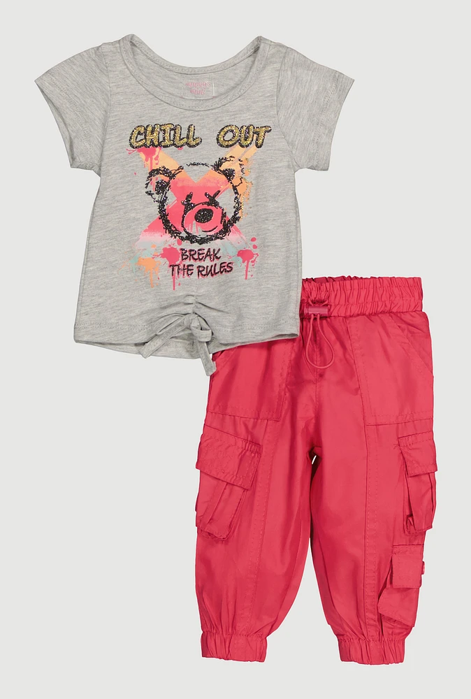 Baby Girls 12-24M Chill Out Tee and Cargo Joggers, Pink, Size 3-6M