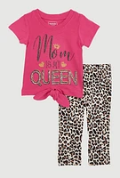 Baby Girls 0-9M Mom Is My Queen Graphic Tee and Leggings, Pink, Size 0-3M