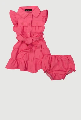 Baby Girls 0-9M Airy Tiered Shirt Dress with Bubble Shorts, Pink, Size 6M