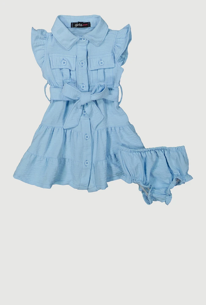 Baby Girls 0-9M Airy Tiered Shirt Dress with Bubble Shorts, Blue,