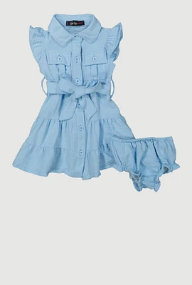 Baby Girls 0-9M Airy Tiered Shirt Dress with Bubble Shorts, Blue,