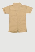 Baby Girls Twill Mineral Wash Utility Romper, Khaki, Size 6M