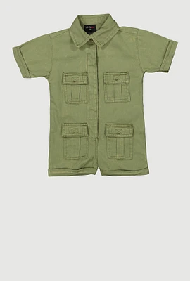 Baby Girls Twill Mineral Wash Utility Romper,