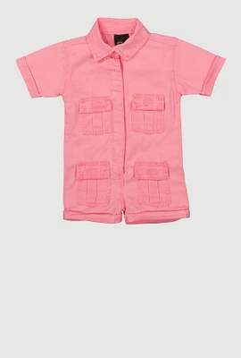 Baby Girls Twill Mineral Wash Utility Romper, Pink, Size 9M