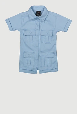 Baby Girls Twill Mineral Wash Utility Romper,