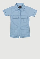 Baby Girls Twill Mineral Wash Utility Romper, Blue, Size 3M
