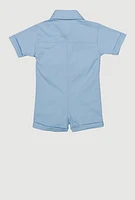 Baby Girls Twill Mineral Wash Utility Romper, Blue, Size 3M