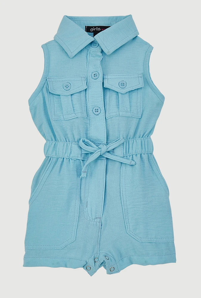 Baby Girls 0-9M Sleeveless Romper with Cargo Pockets, Blue, Size 9M