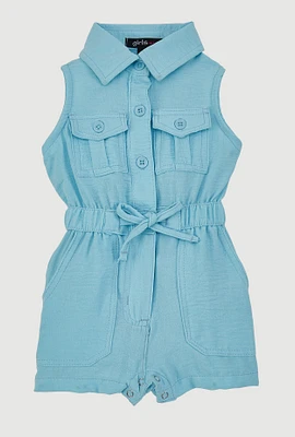 Baby Girls 0-9M Sleeveless Romper with Cargo Pockets, Blue, Size 9M
