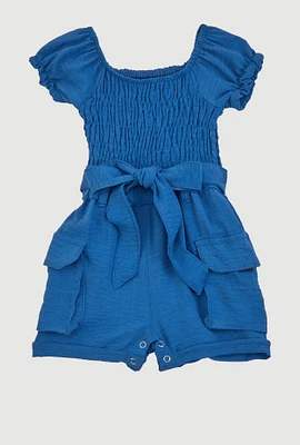 Baby Girls 0-9M Airy Smocked Tie Waist Belted Romper,