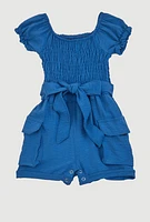 Baby Girls 0-9M Airy Smocked Tie Waist Belted Romper,