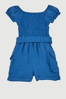 Baby Girls 0-9M Airy Smocked Tie Waist Belted Romper,