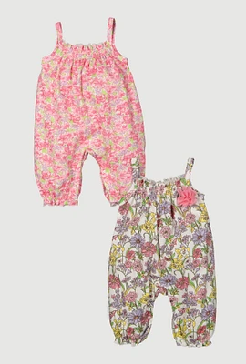 Baby Girls 0-9M Floral Jumpsuits 2 Pack, Multi, Size 0-3M