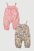 Baby Girls 0-9M Floral Jumpsuits 2 Pack, Multi, Size 0-3M
