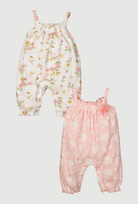 Baby Girls 0-9M Flower Print Jumpsuits 2 Pack, Multi, Size 0-3M