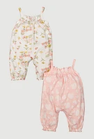 Baby Girls 0-9M Flower Print Jumpsuits 2 Pack, Multi, Size 0-3M
