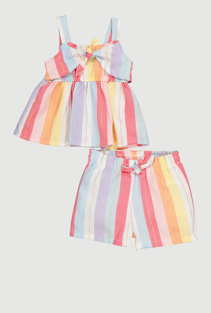 Baby Girls 0-9M Striped Tie Front Sleeveless Top and Shorts, Multi, Size 0-3M