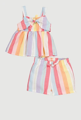 Baby Girls 0-9M Striped Tie Front Sleeveless Top and Shorts, Multi, Size 0-3M