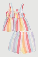 Baby Girls 0-9M Striped Tie Front Sleeveless Top and Shorts, Multi, Size 0-3M