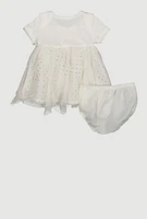 Baby Girls 0-9M Chenille Bear Tulle Dress with Bubble Shorts, White, Size 6-9M