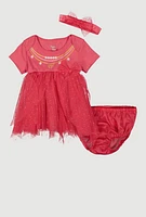 Baby Girls 0-9M Necklace Graphic Glitter Tulle Dress with Bubble Shorts, Pink, Size 6-9M