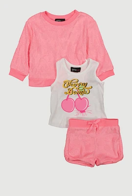 Baby Girls 0-9M Terry Cloth Sweatshirt and Shorts with Tank Top, Pink,