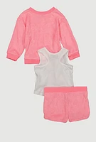 Baby Girls 0-9M Terry Cloth Sweatshirt and Shorts with Tank Top, Pink, Size 6M