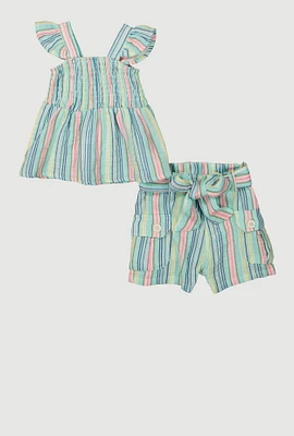 Baby Girls 0-9M Gauze Knit Striped Peasant Top and Shorts, Multi, Size 6M