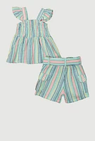 Baby Girls 0-9M Gauze Knit Striped Peasant Top and Shorts, Multi,