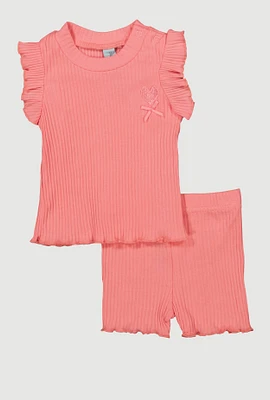 Baby Girls 0-9M Lettuce Edge Ruffled Top and Shorts, Pink, Size 0-3M
