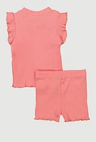 Baby Girls 0-9M Lettuce Edge Ruffled Top and Shorts, Pink, Size 0-3M