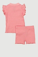 Baby Girls 0-9M Striped Lettuce Edge Ruffled Top and Shorts, Pink, Size 0-3M