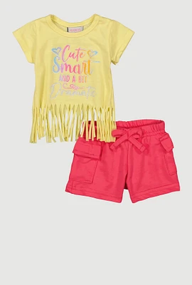 Baby Girls 0-9M A Bit Dramatic Graphic Tee and Cargo Shorts, Multi, Size 3-6M
