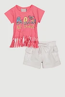 Baby Girls 0-9M Glitter Be Real Graphic Tee and Cargo Shorts, Pink, Size 0-3M