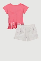 Baby Girls 0-9M Glitter Be Real Graphic Tee and Cargo Shorts, Pink, Size 0-3M