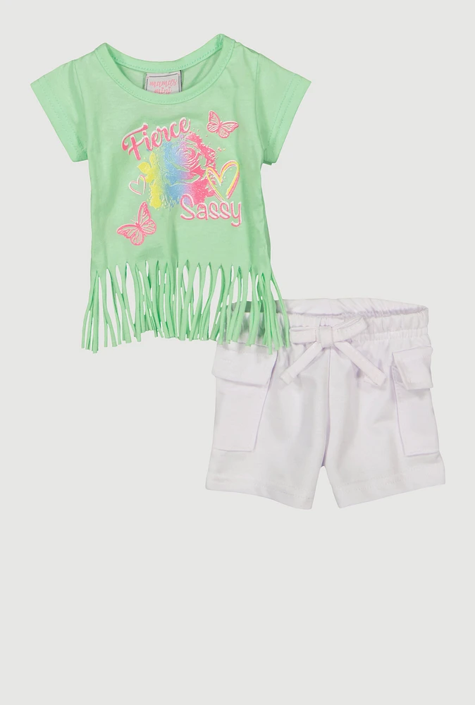 Baby Girls 0-9M Fierce Sassy Graphic Tee and Cargo Shorts, Green, Size 0-3M