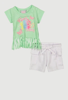 Baby Girls 0-9M Fierce Sassy Graphic Tee and Cargo Shorts, Green, Size 0-3M