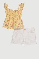 Baby Girls 0-9M Floral Print Peplum Top and Shorts, Yellow,