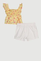 Baby Girls 0-9M Floral Print Peplum Top and Shorts, Yellow,