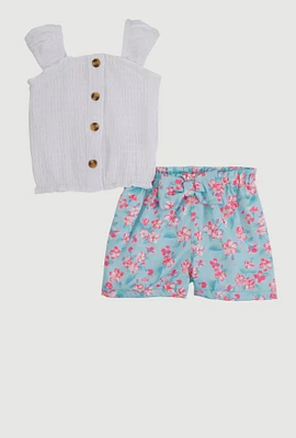Baby Girls 0-9M Sleeveless Top and Flower Print Shorts, Multi,