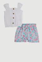 Baby Girls 0-9M Sleeveless Top and Flower Print Shorts, Multi,