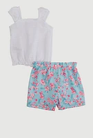 Baby Girls 0-9M Sleeveless Top and Flower Print Shorts, Multi,
