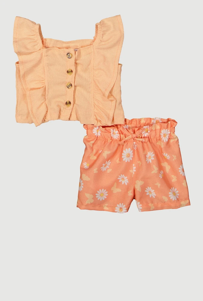 Baby Girls 0-9M Button Front Sleeveless Top and Shorts, Orange, Size 3-6M