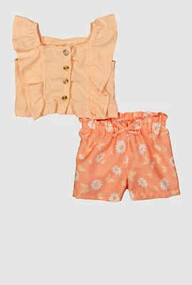 Baby Girls 0-9M Button Front Sleeveless Top and Shorts, Orange, Size 3-6M