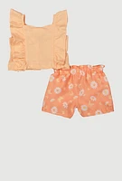 Baby Girls 0-9M Button Front Sleeveless Top and Shorts, Orange, Size 3-6M