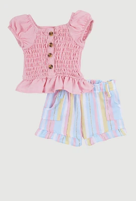 Baby Girls 0-9M Smocked Peasant Top and Striped Pants, Pink, Size 3-6M