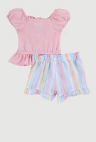 Baby Girls 0-9M Smocked Peasant Top and Striped Pants, Pink, Size 3-6M