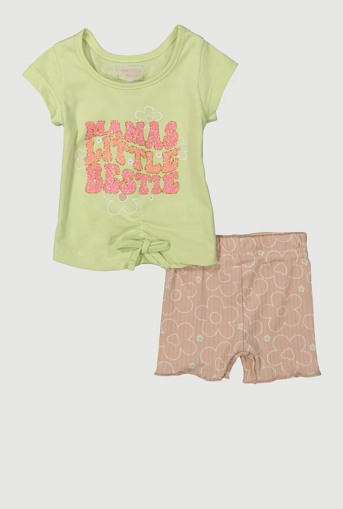 Baby Girls Glitter Graphic T-Shirt and Shorts Set, Multi, Size 0-3M
