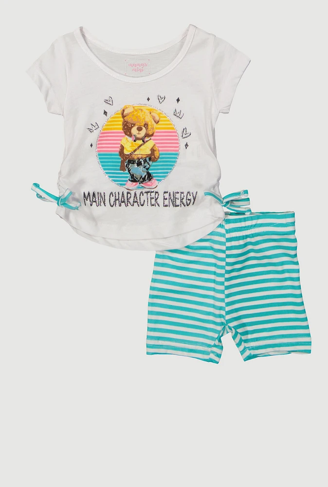 Baby Girls 0-9M Main Character Energy Tee and Shorts, Blue, Size 3-6M